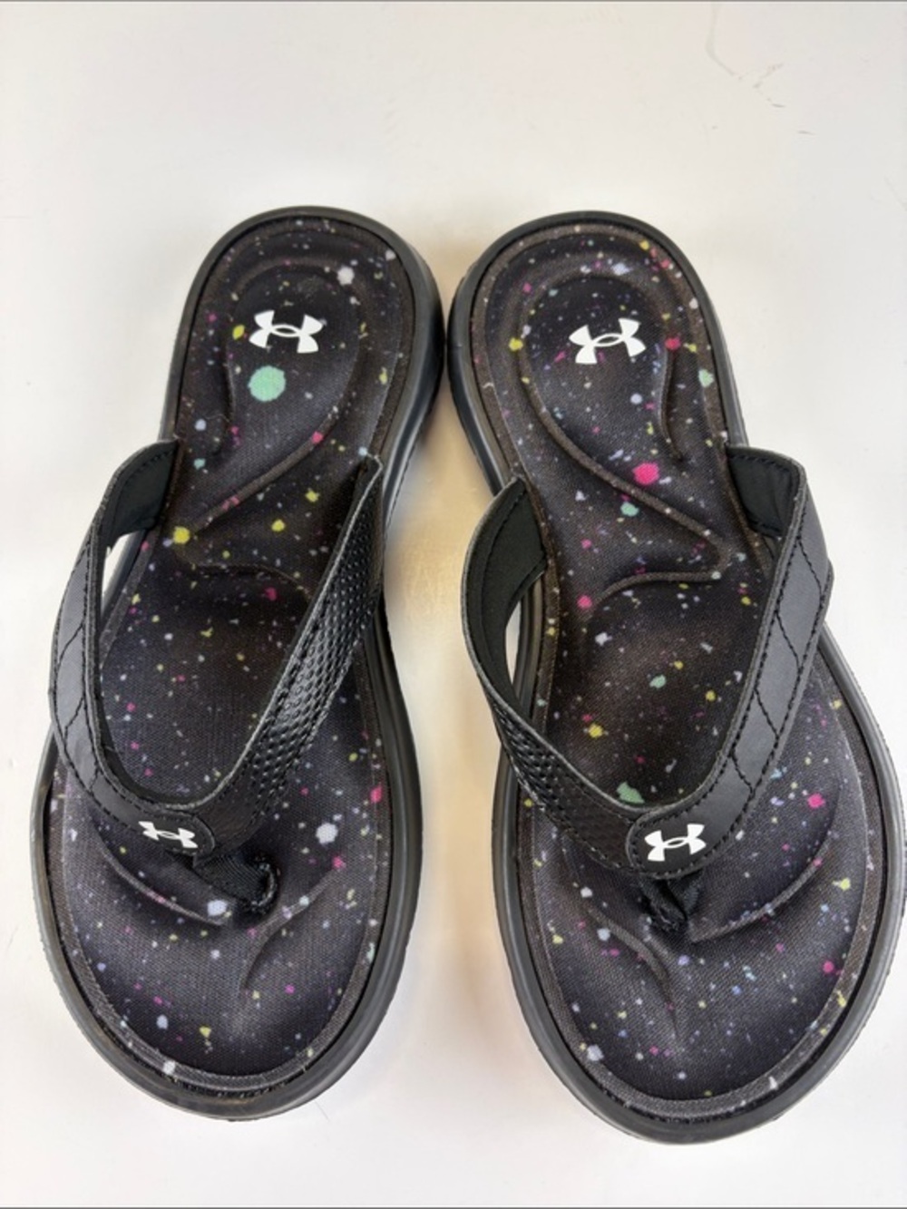 Under Armour Girls Galaxy Print Flip Flops Youth Size 3Y Black